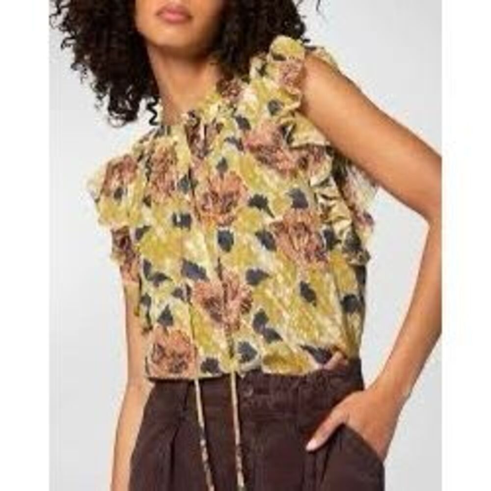 Joie NWT Patricia Silk Floral Top in Ecru Olive Multi Size XL